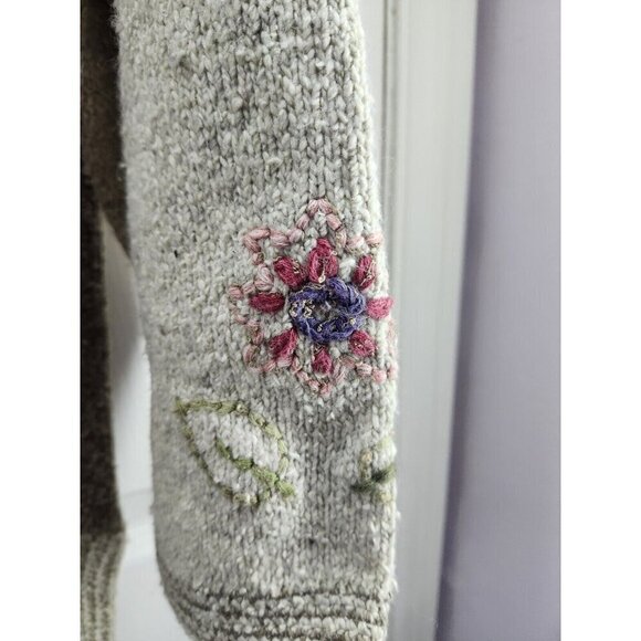 SUSAN BRISTOL Hand Embroidered Floral Marled Knit Sweater L - Picture 4 of 15